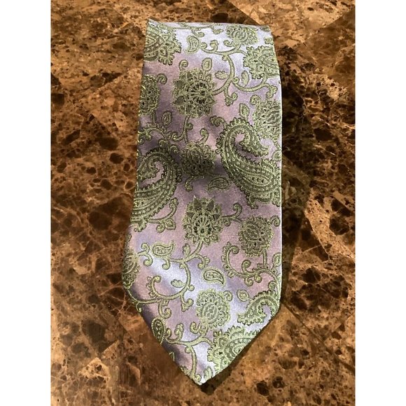 Paul Frederick Blue Green Paisley 100% Silk Men's Neck Tie Handmade In China - Picture 1 of 8